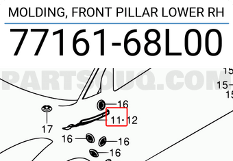 Suzuki 7716168L00 MOLDING, FRONT PILLAR LOWER RH