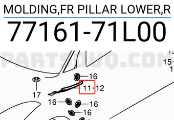 Suzuki 7716171L00 MOLDING,FR PILLAR LOWER,R