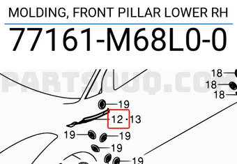 Suzuki 77161M68L00 MOLDING, FRONT PILLAR LOWER RH
