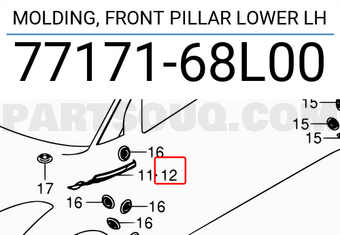 Suzuki 7717168L00 MOLDING, FRONT PILLAR LOWER LH