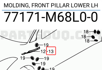 Suzuki 77171M68L00 MOLDING, FRONT PILLAR LOWER LH