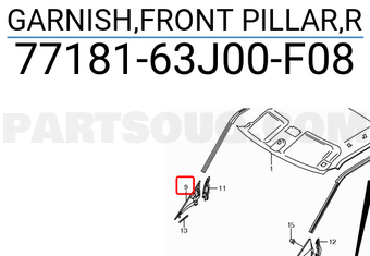 Suzuki 7718163J00F08 GARNISH,FRONT PILLAR,R