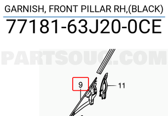 Suzuki 7718163J200CE GARNISH, FRONT PILLAR RH,(BLACK)