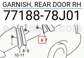 Suzuki 7718878J01 GARNISH, REAR DOOR RH