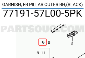 Suzuki 7719157L005PK GARNISH, FR PILLAR OUTER RH,(BLACK)