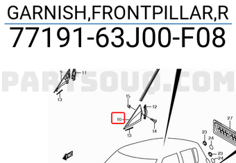 Suzuki 7719163J00F08 GARNISH,FRONTPILLAR,R