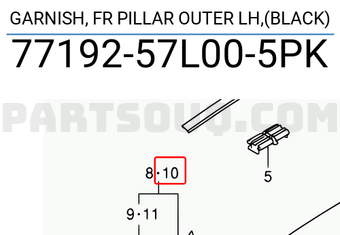 Suzuki 7719257L005PK GARNISH, FR PILLAR OUTER LH,(BLACK)