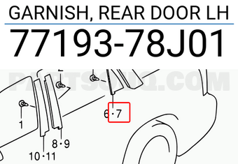 Suzuki 7719378J01 GARNISH, REAR DOOR LH