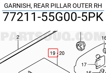 Suzuki 7721155G005PK GARNISH, REAR PILLAR OUTER RH