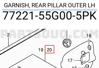 Suzuki 7722155G005PK GARNISH, REAR PILLAR OUTER LH