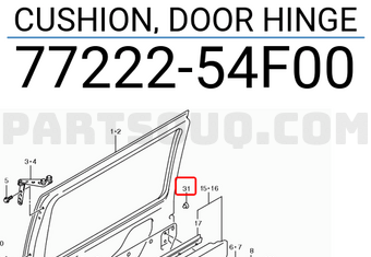 Suzuki 7722254F00 CUSHION, DOOR HINGE