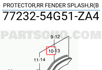 Suzuki 7723254G51ZA4 PROTECTOR,RR FENDER SPLASH,R(B