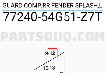 Suzuki 7724054G51Z7T GUARD COMP,RR FENDER SPLASH,L