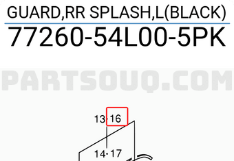Suzuki 7726054L005PK GUARD,RR SPLASH,L(BLACK)