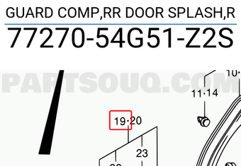 Suzuki 7727054G51Z2S GUARD COMP,RR DOOR SPLASH,R