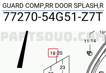 Suzuki 7727054G51Z7T GUARD COMP,RR DOOR SPLASH,R