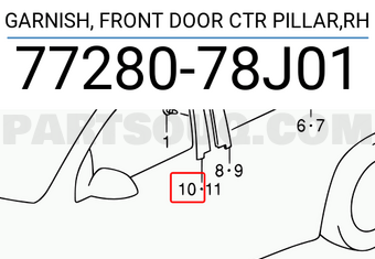 Suzuki 7728078J01 GARNISH, FRONT DOOR CTR PILLAR,RH