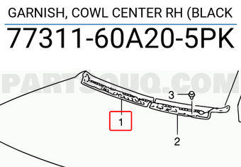 Suzuki 7731160A205PK GARNISH, COWL CENTER RH (BLACK