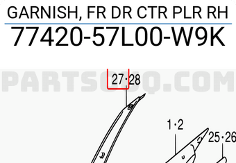 Suzuki 7742057L00W9K GARNISH, FR DR CTR PLR RH