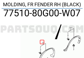 Suzuki 7751080G00W07 MOLDING, FR FENDER RH (BLACK)