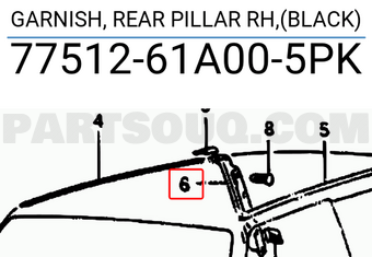 Suzuki 7751261A005PK GARNISH, REAR PILLAR RH,(BLACK)