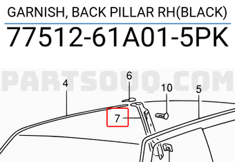 Suzuki 7751261A015PK GARNISH, BACK PILLAR RH(BLACK)