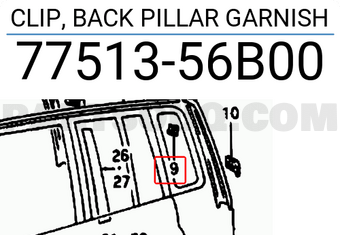 Suzuki 7751356B00 CLIP, BACK PILLAR GARNISH