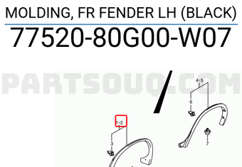 Suzuki 7752080G00W07 MOLDING, FR FENDER LH (BLACK)