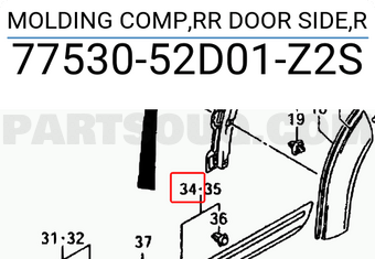 Suzuki 7753052D01Z2S MOLDING COMP,RR DOOR SIDE,R