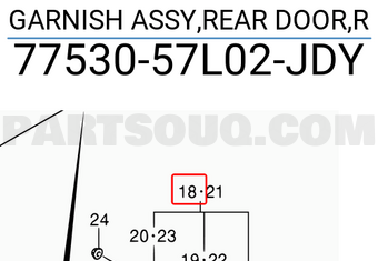 Suzuki 7753057L02JDY GARNISH ASSY,REAR DOOR,R