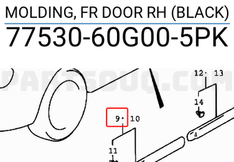 Suzuki 7753060G005PK MOLDING, FR DOOR RH (BLACK)