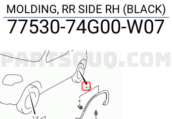 Suzuki 7753074G00W07 MOLDING, RR SIDE RH (BLACK)