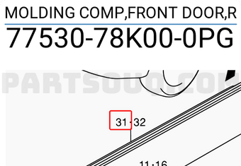 Suzuki 7753078K000PG MOLDING COMP,FRONT DOOR,R