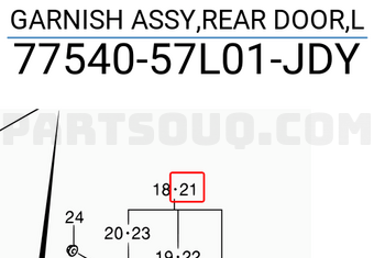 Suzuki 7754057L01JDY GARNISH ASSY,REAR DOOR,L