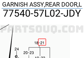 Suzuki 7754057L02JDY GARNISH ASSY,REAR DOOR,L