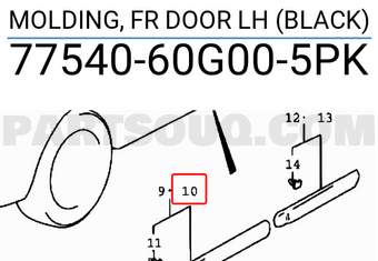Suzuki 7754060G005PK MOLDING, FR DOOR LH (BLACK)