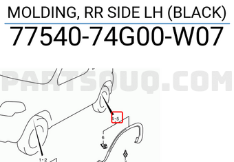 Suzuki 7754074G00W07 MOLDING, RR SIDE LH (BLACK)
