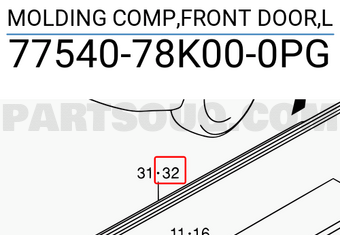 Suzuki 7754078K000PG MOLDING COMP,FRONT DOOR,L