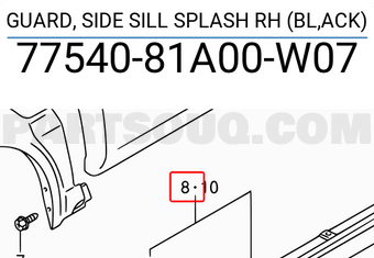 Suzuki 7754081A00W07 GUARD, SIDE SILL SPLASH RH (BL,ACK)
