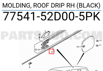 Suzuki 7754152D005PK MOLDING, ROOF DRIP RH (BLACK)