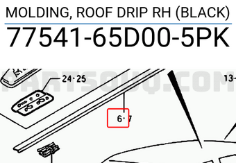 Suzuki 7754165D005PK MOLDING, ROOF DRIP RH (BLACK)