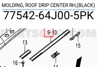 Suzuki 7754264J005PK MOLDING, ROOF DRIP CENTER RH,(BLACK)
