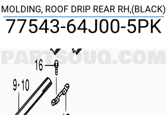 Suzuki 7754364J005PK MOLDING, ROOF DRIP REAR RH,(BLACK)