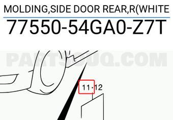 Suzuki 7755054GA0Z7T MOLDING,SIDE DOOR REAR,R(WHITE