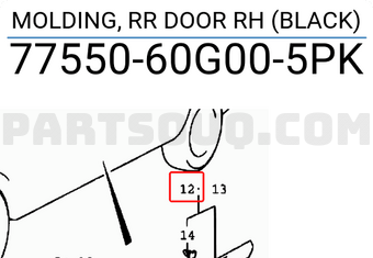 Suzuki 7755060G005PK MOLDING, RR DOOR RH (BLACK)