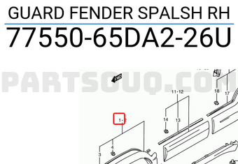 Suzuki 7755065DA226U GUARD FENDER SPALSH RH