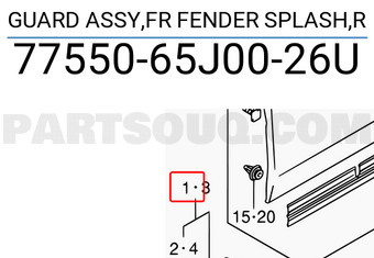 Suzuki 7755065J0026U GUARD ASSY,FR FENDER SPLASH,R