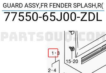 Suzuki 7755065J00ZDL GUARD ASSY,FR FENDER SPLASH,R
