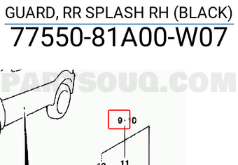 Suzuki 7755081A00W07 GUARD, RR SPLASH RH (BLACK)