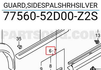 Suzuki 7756052D00Z2S GUARD,SIDESPALSHRHSILVER
